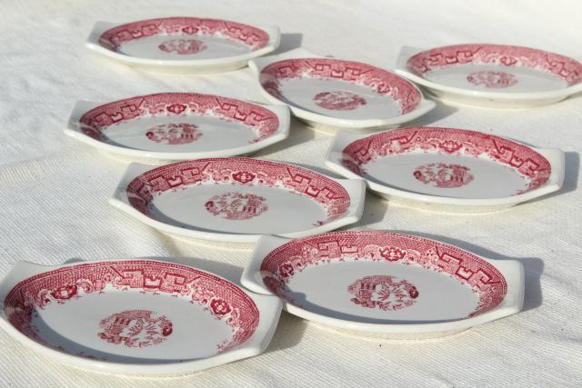 vintage Paul McCobb ironstone china dishes w/ red pink willow chinoiserie print