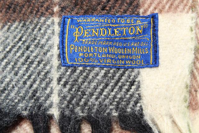 vintage Pendleton plaid wool camp blanket, rustic primitive bunk or bed blanket for cabin or lodge