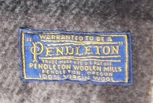 vintage Pendleton wool plaid camp blanket, shades of grey fringed throw