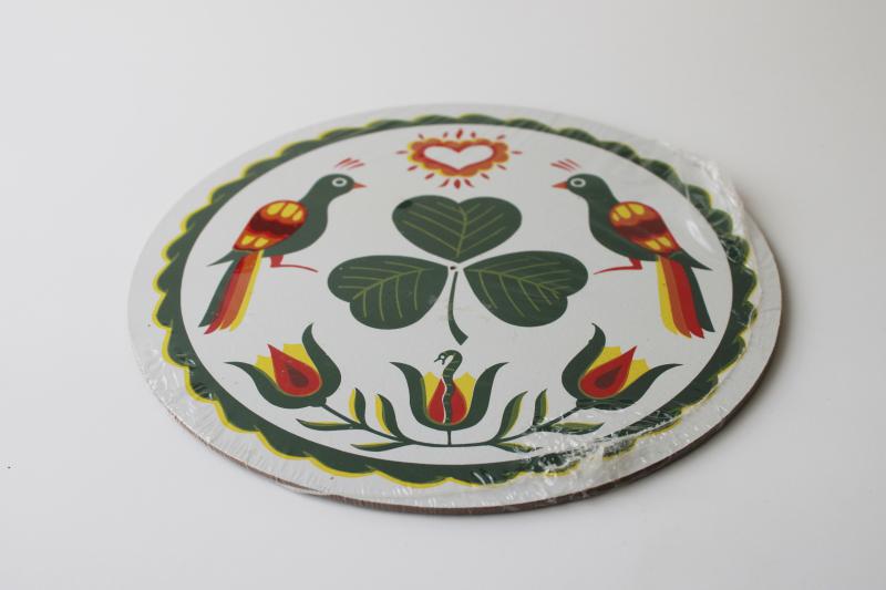 vintage Pennsylvania Dutch hex sign Irish four leaf clover distlefink bird mini wall art