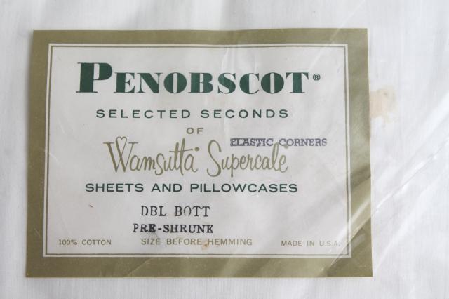 vintage Penobscot label white cotton sheets, mint in package full double bed fitted sheet lot