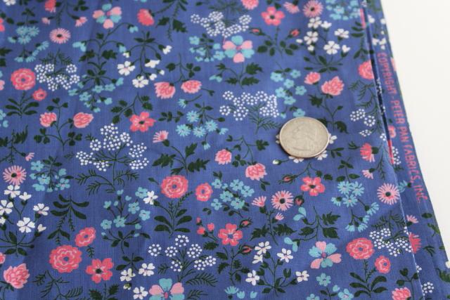 vintage Peter Pan cotton print fabric, dusk blue pink white tiny floral calico
