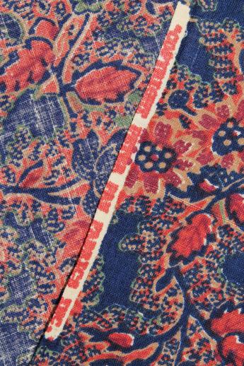 vintage Peter Pan print cotton fabric, red & indigo blue paisley pattern