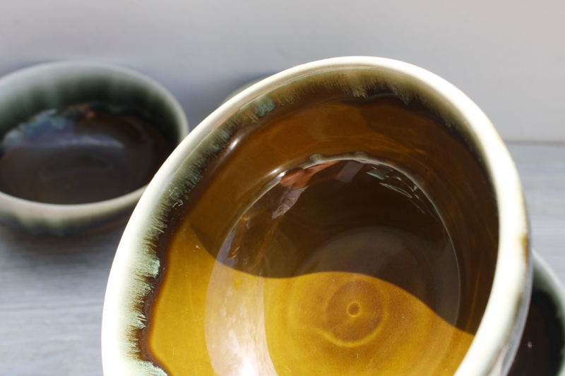 vintage Pfaltzgraff Gourmet copper green drip glaze pottery, set of cereal bowls