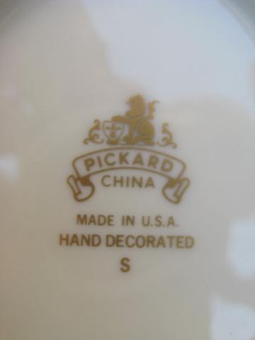 vintage Pickard china leaf shape dishes, floral patterns w/ gold
