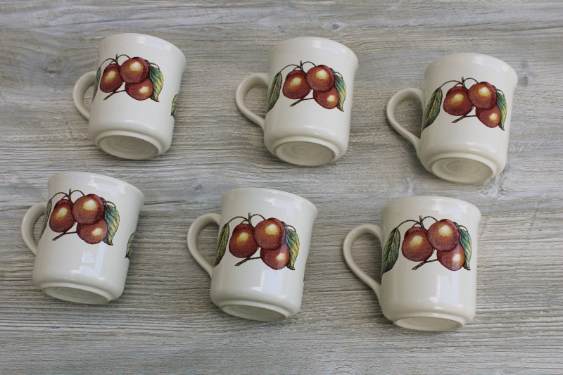 vintage Pier 1 Macintosh apple fruit pattern ceramic mugs set of 6, made in Italy