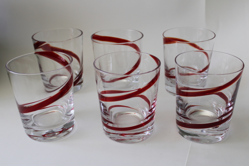vintage Pier 1 Swirline red / crystal clear double old fashioned glasses