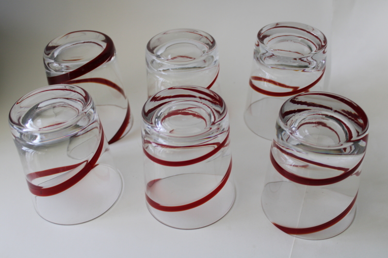 vintage Pier 1 Swirline red / crystal clear double old fashioned glasses
