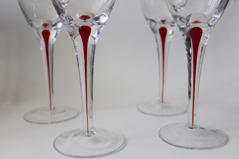 vintage Pier 1 water goblets big wine glasses red filament stem clear glass