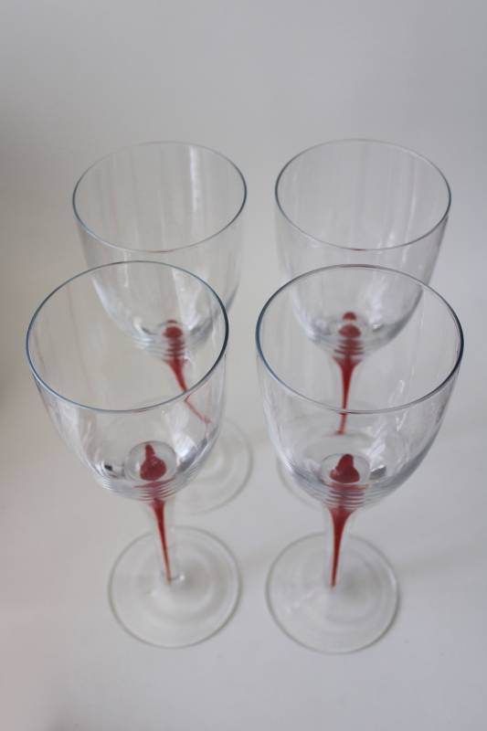 vintage Pier 1 water goblets big wine glasses red filament stem clear glass