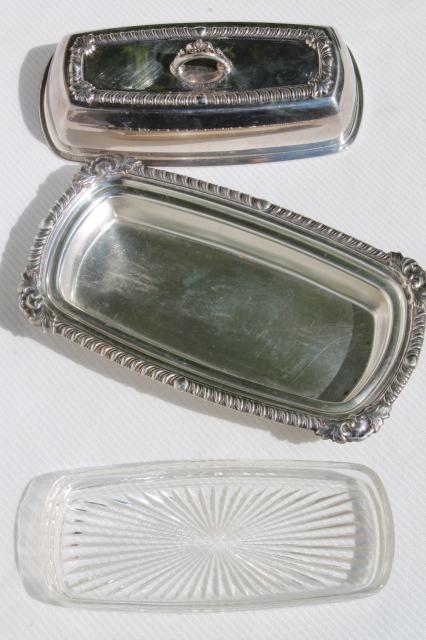 vintage Pilgrim silver plated covered butter dish w/ glass liner plate