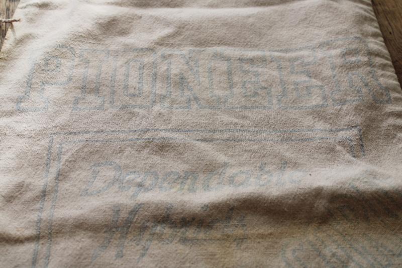 vintage Pioneer seed bag, printed cotton feed sack fabric, rustic farmhouse decor