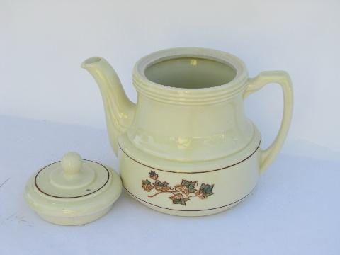 vintage Porcelier ironstone china coffee pot teapot, green ivy pattern