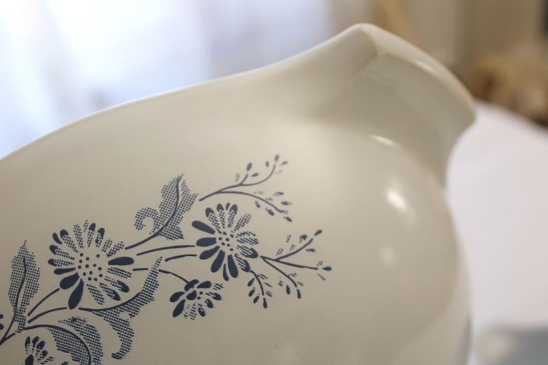 vintage Pyrex Cinderella bowls, four bowl stack Colonial Mist blue & white flowers