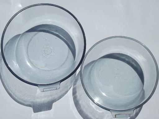 vintage Pyrex Flameware blue tint glass pots, pans & handle lot