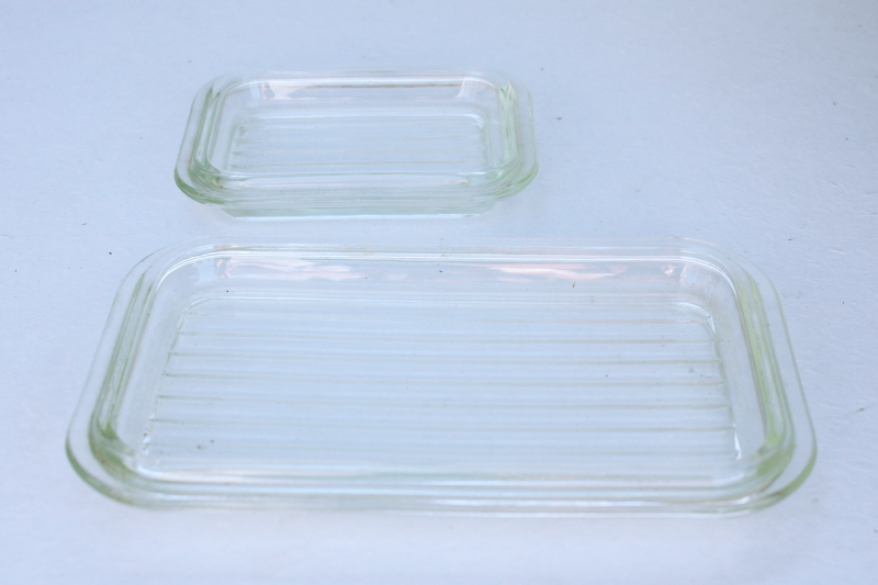 vintage Pyrex clear glass lids, refrigerator dish covers 501C and 502C for fridge boxes