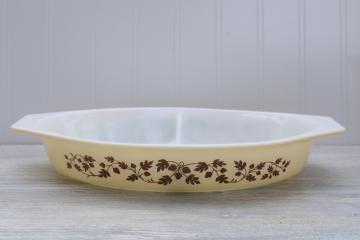 vintage Pyrex divided casserole dish Golden Acorn oval baking pan or two part bowl for serving