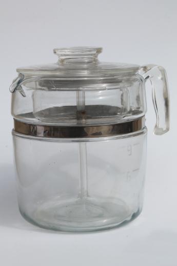 vintage Pyrex flameware 7759 stovetop percolator, nine cup clear glass coffee pot