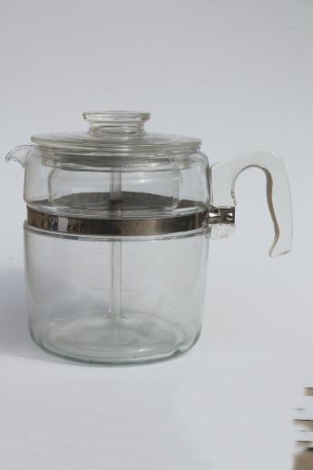 vintage Pyrex flameware 7759 stovetop percolator, nine cup clear glass coffee pot