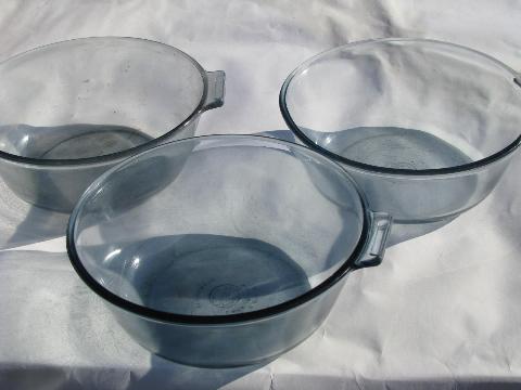 vintage Pyrex flameware blue glass pots & pans, saucepan bowls lot