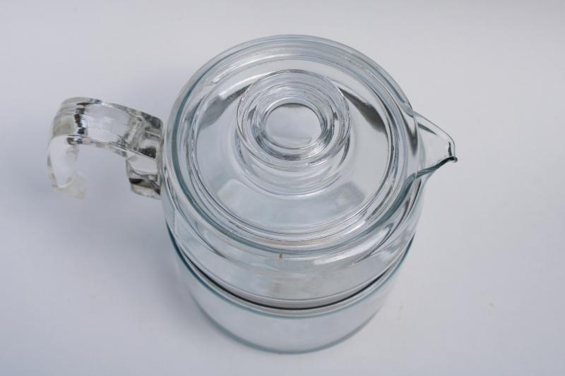 vintage Pyrex flameware clear glass coffee pot, 6 cup percolator pot & lid only