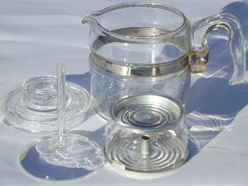 vintage Pyrex flameware percolator for replacement parts, filter basket and rod