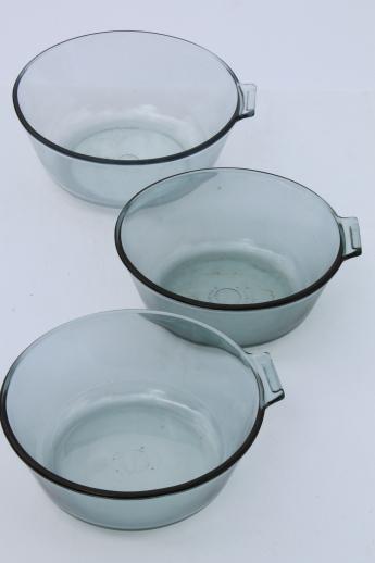 vintage Pyrex flameware sapphire blue glass pots & pans, saucepan bowls lot 