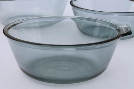 vintage Pyrex flameware sapphire blue glass pots & pans, saucepan bowls lot 
