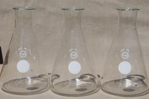 vintage Pyrex lab glass lot - chemistry laboratory flasks, beakers, test tubes