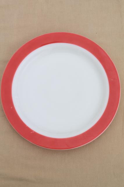 vintage Pyrex milk glass cake plate or chop platter w/ flamingo pink red border