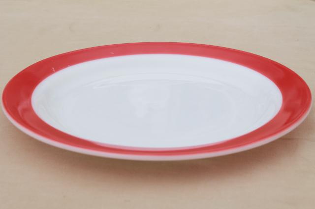vintage Pyrex milk glass cake plate or chop platter w/ flamingo pink red border