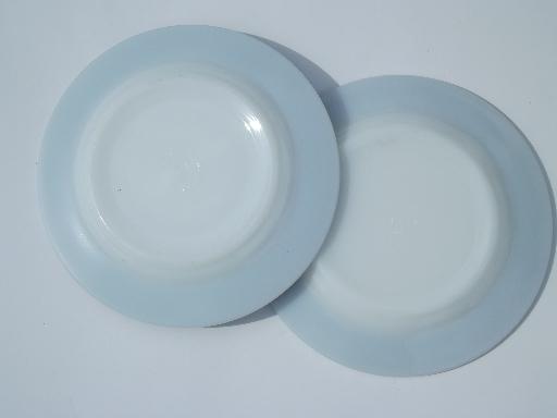 vintage Pyrex plates, teal green colored band milk glass sandwich plates 