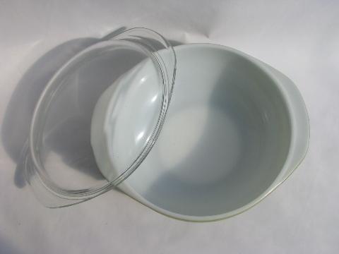 vintage Pyrex serve and store covered casserole dish, green bowl