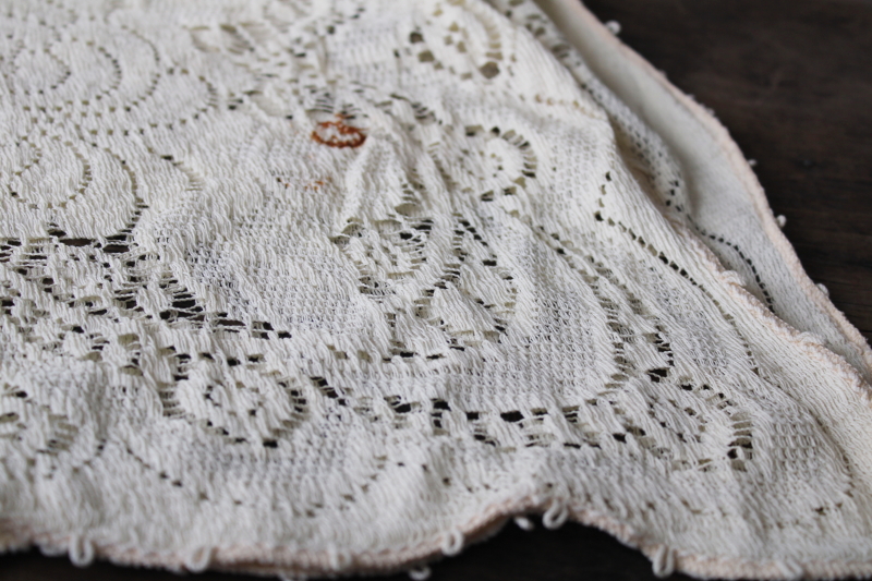 vintage Quaker lace type cotton lace tablecloth, shabby cottage chic decor or cutter fabric