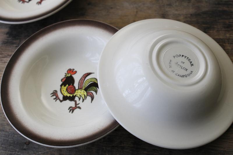 vintage Red Rooster Metlox Poppytrail California pottery bowls set of 6