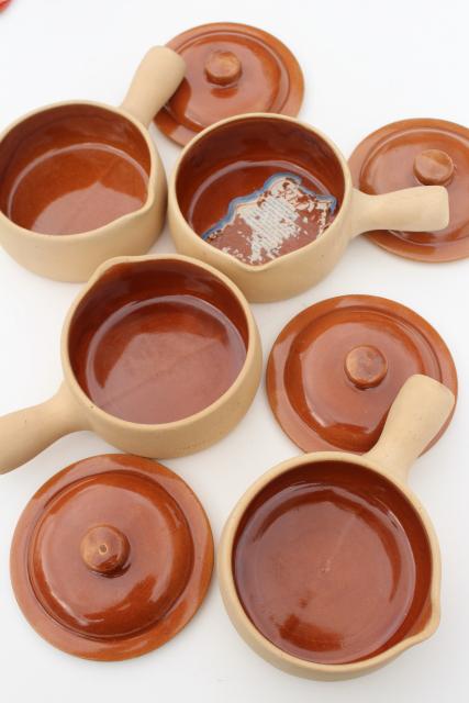 vintage Red Wing pottery Provincial Ware stick handle casserole or french onion soup bowls