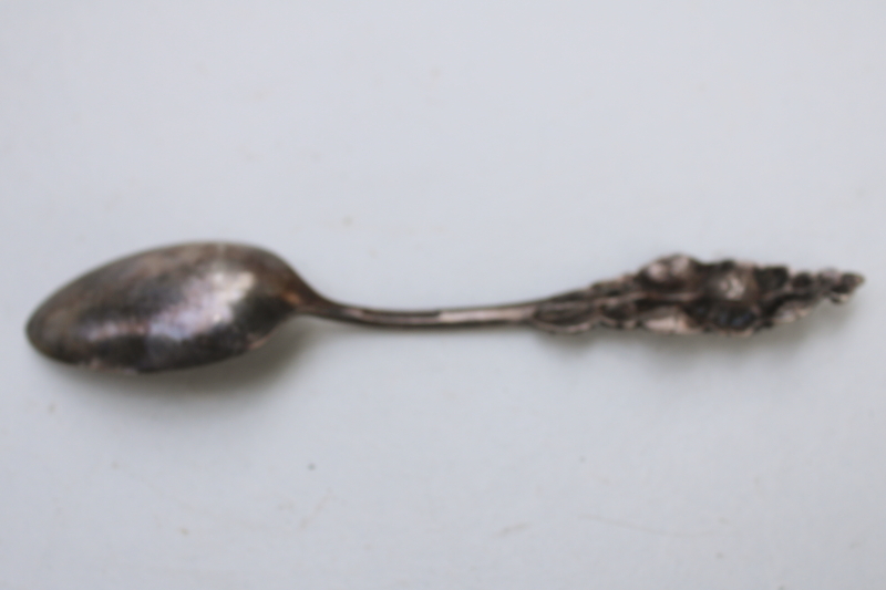 vintage Reed Barton silver plate Harlequin floral flatware, small spoon w/ hollyhocks flowers
