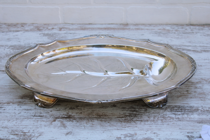 vintage Reed Barton silver plated meat platter, large serving tray De Champlain ornate turkey platter