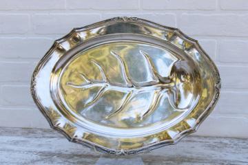 vintage Reed Barton silver plated meat platter, large serving tray De Champlain ornate turkey platter