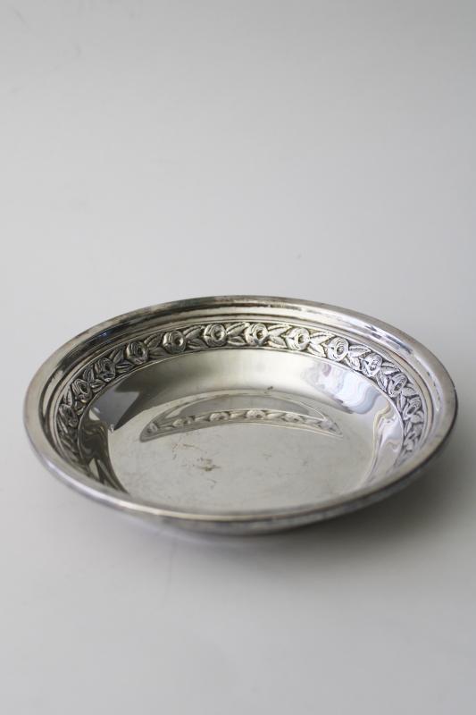 vintage Reed and Barton silver plate, bowl or bonbon dish w/ embossed rose border