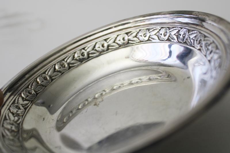 vintage Reed and Barton silver plate, bowl or bonbon dish w/ embossed rose border