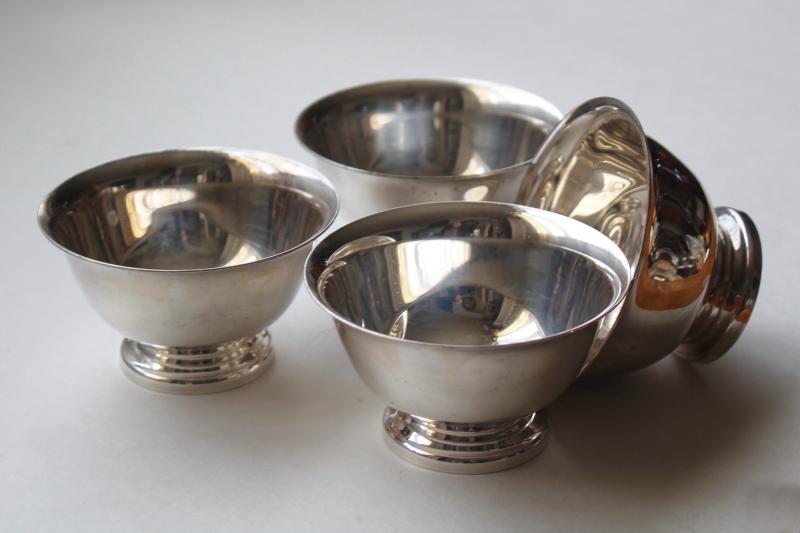 vintage Reed and Barton silverplate finger bowls, Revere reproduction antique silver