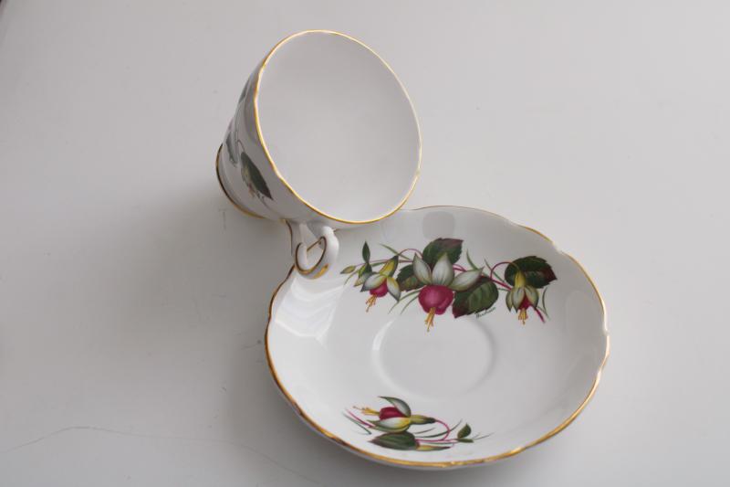 vintage Regency England bone china tea cup & saucer set, fuchsia plant flowers