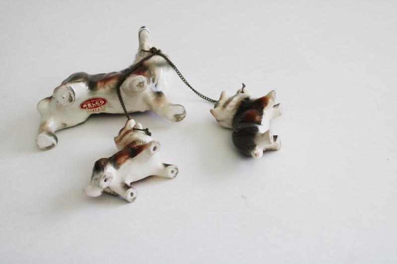 vintage Relco Japan hand painted ceramic collie dogs, mama & puppies chain figurine