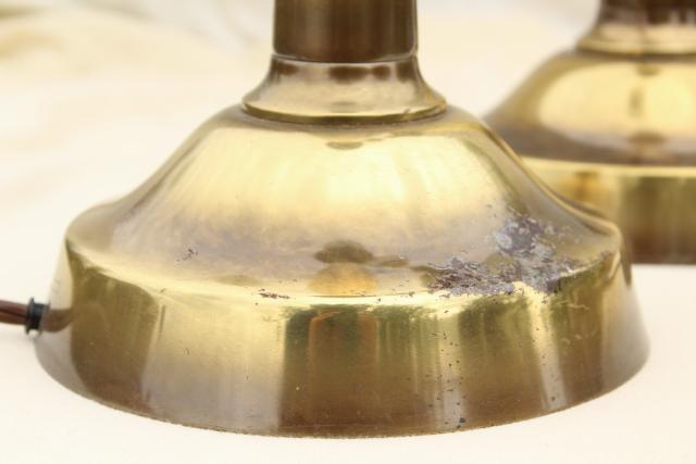 vintage Rembrandt lamp pair, tall table lamps w/ brass urns, diffuser torchiere shades