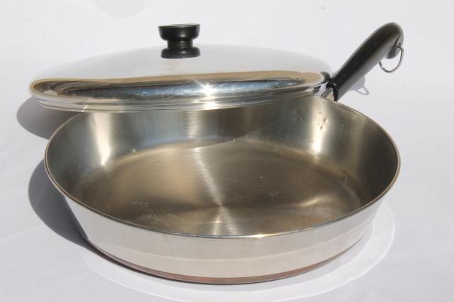 vintage Revere Ware copper clad bottom 12 inch skillet frying pan & lid