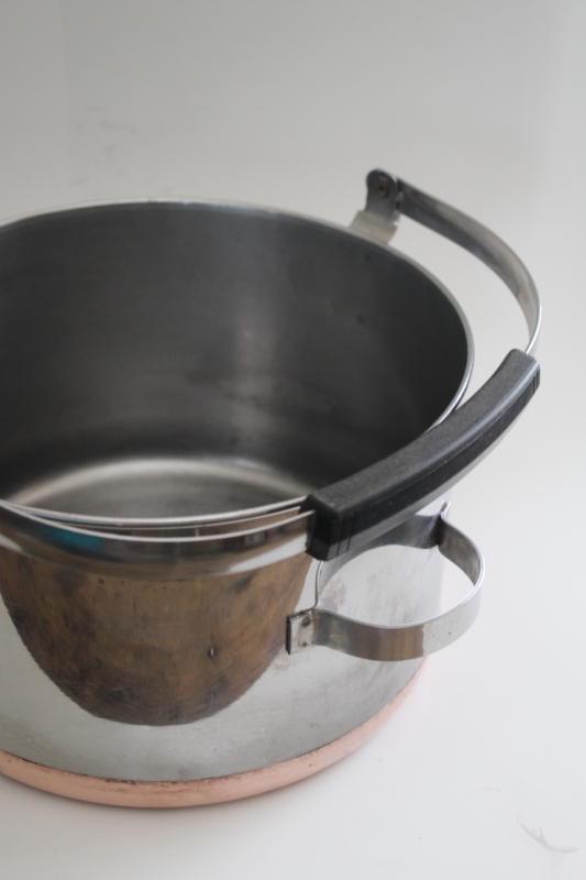 vintage Revere Ware copper clad stainless stock pot w/ bail handle 4-5 quart size