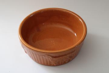 vintage Robinson Ransbottom stoneware pottery dog bowl, dog dish w/ spaniels pattern