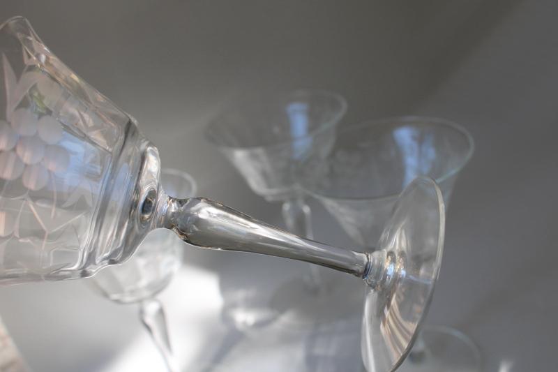 vintage Rock Sharpe Libbey etched glass stemware, panel optic champagne glasses
