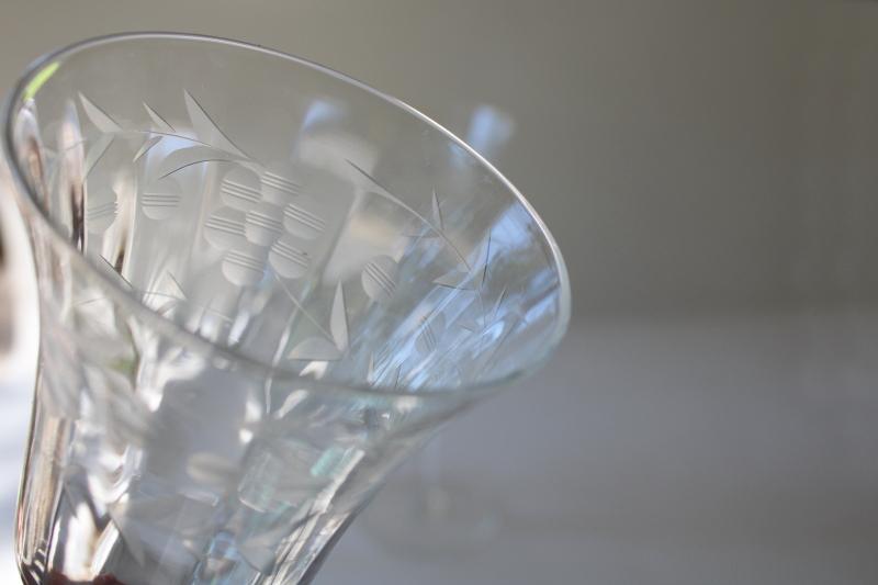 vintage Rock Sharpe Libbey etched glass stemware, panel optic water / wine glasses